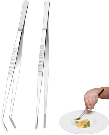 2 Stück Aquarium Pinzette Set, 30cm Extra lang Rostfreier Stahl Gerade und gebogen Pinzette Lange Fütterungszange, Futterwerkzeug für Aquarium (Silber)