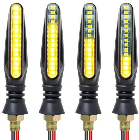 4 PCS Motorcycle Indicators, Flowing Turn Signal Lights - 12V 12 LEDs Motorbike Turning Indicators Amber Sequential Blinkers, Scooters, Quad, Cruiser - Compatible with Harley, Kawasaki, Yamaha, Suzuki