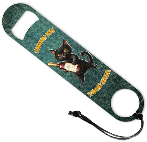 CHGCRAFT Décapsuleur Chat Noir 201 ouvre Bouteille de Bière en Acier Inoxydable Décapsuleur Plat pour Barman Cuisine Bar Restaurant Fête Mariage Anniversaire 7 pouce