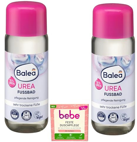 2x Balea Fußbad mit Urea + 1x Bebe feste Duschpflege | 2x 200ml | für sehr trockene Füße | mit 15% Urea