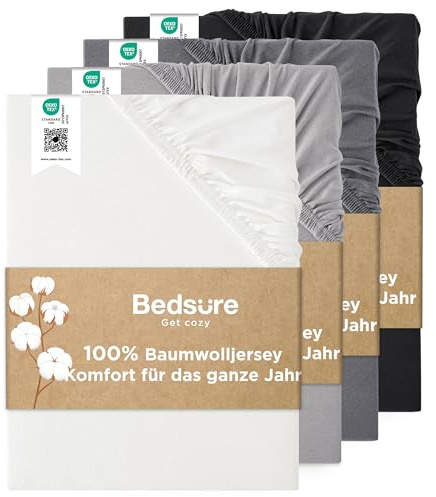 Bedsure Spannbettlaken 180x200cm Baumwolle Jersey - bis 40cm, Weiß | Spannbetttücher mit Gummizug, für Boxspringbett , Wasserbett & Extra Hohe Matratzen, Atmungsaktiv & Weich, Waschbar, Oeko-TEX