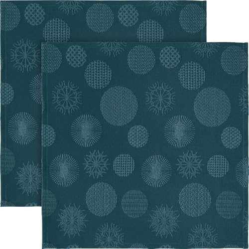 Erwin Müller Jacquard Serviette Calvia 2er-Pack Petrol Größe 40x40 cm - eingewebte Eiskristalle und Christbaumkugeln, zarter Schimmer, Pflege- und bügelleicht
