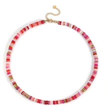 CrystalTears Beaded Necklace for Women Ladies, Healing Crystals Gemstone Beads Necklaces Colorful Boho Stone Beaded Necklace Summer Beach Jewellery Gifts for Women Girls Mum Birthday