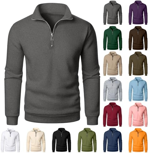 Men's Jumpers Quarter Zip Sweatshirts for Men Stand Collar Long Sleeve Pullover 1/4 Zip Jumpers Mens Plain Classic Fit Sweater Lightweight Work Sweatshirt Autumn Winter Warm Tops Comfy Daily Wear