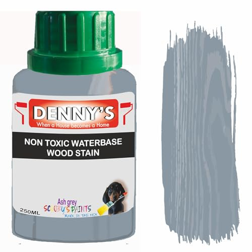 Non-Toxic Water-Based Wood Stain – Fast Drying – 179 Colours – For Furniture, Doors, Floors, Skirting, Crafts & Interior Wood – Sponge or Roller Application (Ash grey, 250ML bottle)