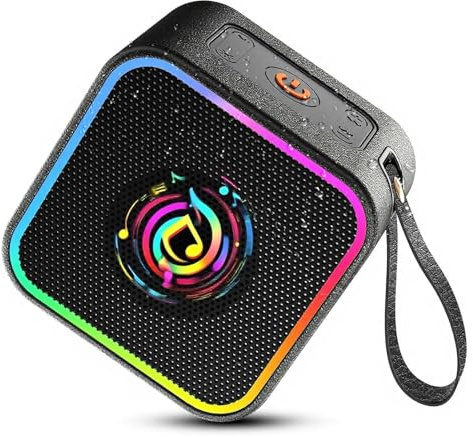 Hosgubo Bluetooth Lautsprecher, Tragbarer Bluetooth 5.3 Musikbox mit Licht, Bass-Treibern, 10 Akku, IPX6 Wasserdicht Box, Freisprechen, TWS Paarung, Geeignet für Outdoor, Reisen, Strand, Schwarz