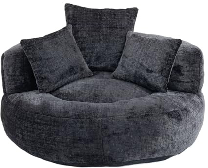 DRIXNO Lazy Sofa Bean Bag Chair with High Back Support, Chenille Comfort Couch Lounge Chair with 3 Pillows for Gaming or Relaxing, Ideal for Living Room or Lounge, Black