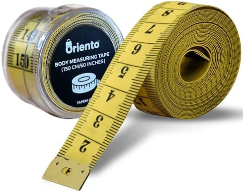 Oriento Maßband für Körper 150 cm/60 Zoll – Doppelseitiges Flexibles Körper Maßband zum Nähen, Basteln und für Gewichtsabnahme – Biegsames Schneidermaßband mit Zentimeter- Gelb (150 cm)
