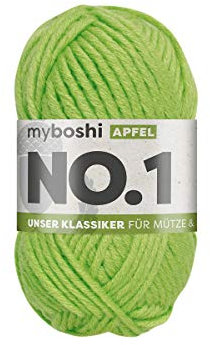 myboshi No.1 Wolle zum Häkeln und Stricken, Schnellstrickgarn, langlebige Mützenwolle, Strickwolle, Häkelwolle, mulesing-frei, 50g, Ll 55m Grün (Apfel) 1 Knäuel