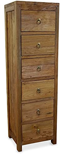 livasia Asiatische Kommode aus Massivholz – 35x30x125cm – Handgefertigtes Highboard aus Teakholz, Nachhaltig, Rustikales Design, Zeitloser asiatischer Charme (Braun)
