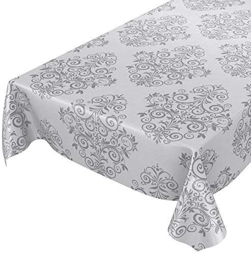 ANRO Wachstuchtischdecke Wachstuch Wachstischdecke Tischdecke abwaschbar Ranken Barock Arabeske Grau 140 x 140cm