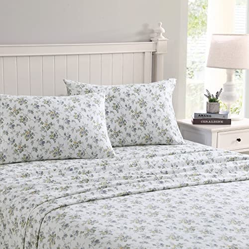 Laura Ashley Home – Bettwäsche-Set für Doppelbett, Baumwoll-Flanell-Bettwäsche-Set, gebürstet für zusätzliche Weichheit und Komfort (Le Fleur, Twin)
