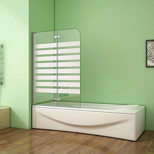 Duschabtrennung Badewannenaufsatz 120x140cm Badewannenfaltwand Querstreifen Duschwand Badewanne Faltbar Milchglas 6mm NANO Sicherheitsglas Links