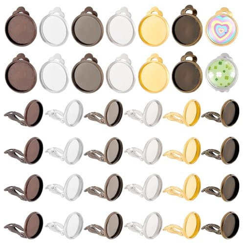 PandaHall 60pcs Messing Clip-On-Ohrring-Komponenten, Schmuckzubehör Nicht durchbohrte Ohren Mischfarben