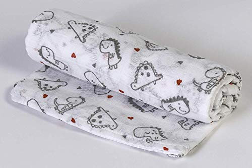 Ti TIN | Baby Musselin, 125x125 cm | Musselin Tuch mit Dino-Motiv, leichte und weiche Baumwollfaser, Mulltuch vielseitig einsetzbar, als Decke, Halstuch/Dreieckstuch, Spucktuch etc, Farbe: Rot