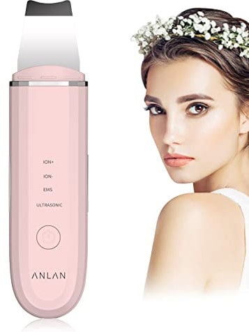 Facial Skin Scrubber,ANLAN Ultrasonic Skin Spatula EMS Ion Face Blackhead Remover Face Scraper Pores Cleaner Wrinkle Remover Comedone Extractor Skin Care Tool USB Rechargeable,Pink