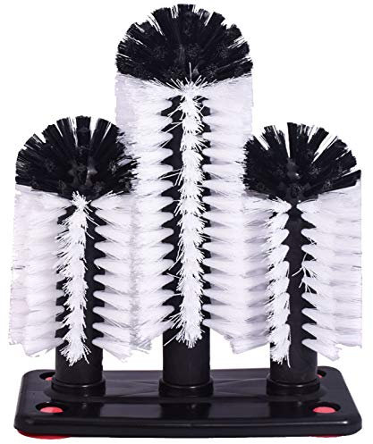 Water Bottle Cleaning Brush Glass Cup Washer with Suction Base 3 Head Bristle Brush for Beer Cup, Long Leg Cup, Red Wine Glass and More Bar Kitchen Sink Home Tools