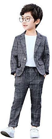 LOLANTA Kinder Grau Anzug, 2-teiliges festliches Set für Jungen, Hochzeits-Party-Outfits, Karierter Blazer und Hose, Abschlussball-Anlasskleidung, Dunkelgrau, 11-12 Jahre, 160
