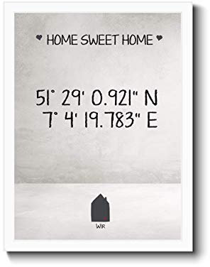 personalisiertes Bild HOME mit Koordinaten, Poster Zuhause, Haus modern Herz Größenauswahl Home individuelle Anfertigung SweetHome