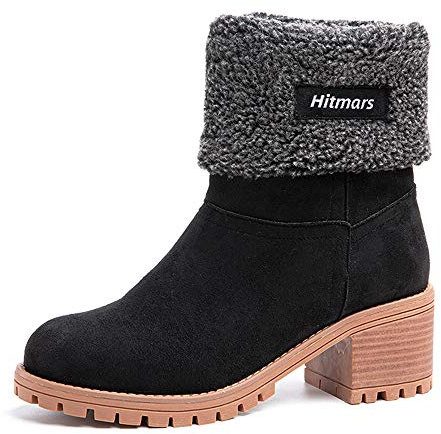 Hitmars Stivali Donna Invernali Stivaletti Camoscio Boots con Tacco Largo 6CM Stivali Foderati Caldi Scarpe Eleganti Comodi Moda Nero 40 EU