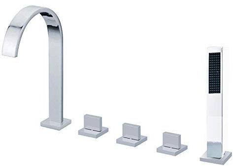 Miscelatore esterno per vasca da bagno con bordo vasca 3 maniglie Miscelatori doccia con doccetta estraibile Cromo