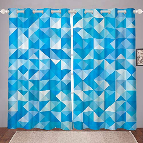 Tende per finestra a tema geometrico/triangolare, tende chic con arte astratta, per ragazzi, ragazze e adulti, motivo: quadrato/geometria, blu, trattamenti per finestre resistenti alle macchie