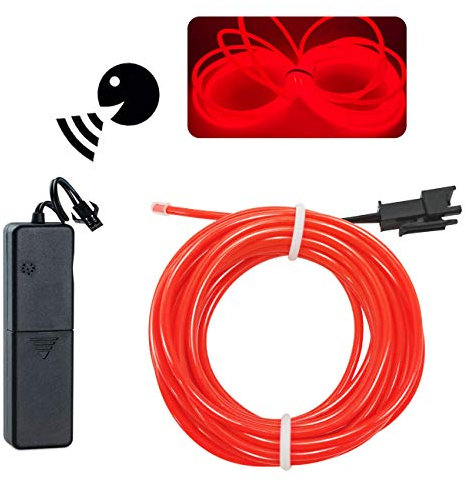 EL-Draht, Sounds Control/Constant Light/Flash 2,7 m Neon Lights Neon Draht Neon Glow Stroboskoping Elektrolumineszenzdraht mit batteriebetrieben für Partys, Halloween, DIY Dekoration (Rot)