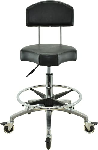 VAKON SALON - Ergonomischer Rollhocker mit Lehne und Fußring - Premium Rollen mit Bremse - Höhenverstellbarer von 55-75 cm - Arbeitshocker Praxishocker