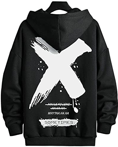 Moshtashio Hoodie Herren Basic Kapuzenpullover Langarm Sweatshirts Classic Männer Sweatjacke Druck Pullover Unisex Casual(Schwarz,L)