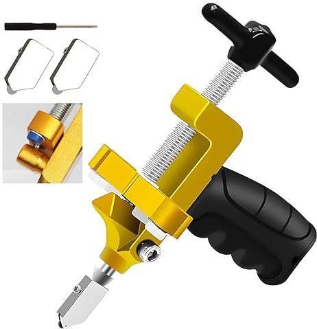 2 in 1 Glass Cutting Tool Kit Breaking Pliers and Glass Cutter Tungsten Hand Portable Glass knife for Ceramic, Mirror, Manual Tile Cutter Glass Breaker with 2 Bonus Tungsten blades and Screwdriver