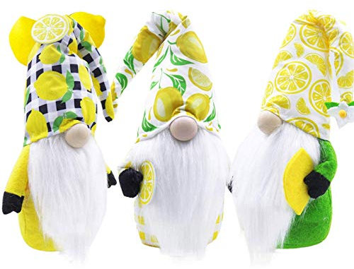 ZYUEER Deko GNOME Dekorationen Sommer Zitrone Zwerge Wichtel Figuren Dekoration Gesichtslose Puppe Für Geschenke Geburtstag Hochzeit Wohnzimmer Fenster Schlafzimmer 3pc