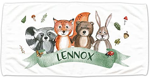 GRAZDesign Kinder Handtuch mit Namen Badetuch für Jungen und Mädchen von 2-10 Jahren Strand 100x50cm Waldtiere