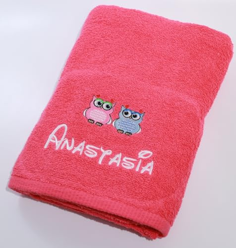 Generisch ★ Handtuch mit Namen und Motiv Bestickt ★ Duchtuch ★ Geschenk ★ Badetuch ★ 500 g/m2 ★ (50 x 100 cm, Warm - Pink)