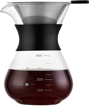Pour Over Coffee Maker Set with Reusable Stainless Steel Drip Filter, Elegant Coffee Dripper Pot Glass Carafe & Permanent Stainless Steel Filter,400ml (Pot Glass+Filter)