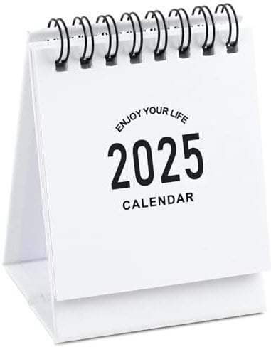 Tischkalender 2025–2026 – Kleiner Tischkalender läuft von jetzt bis Juni 2026, Mini-Schreibtischkalender, 250 g/m² dickes Papier, Doppeldrahtbindung mit Aufklebern für Zuhause, Büro, Schule (Mini-Weiß