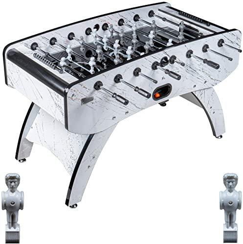 RAMROXX Fußball Tischkicker Premium Weiß Glasspielfeld Figuren Grau Weiss 80kg