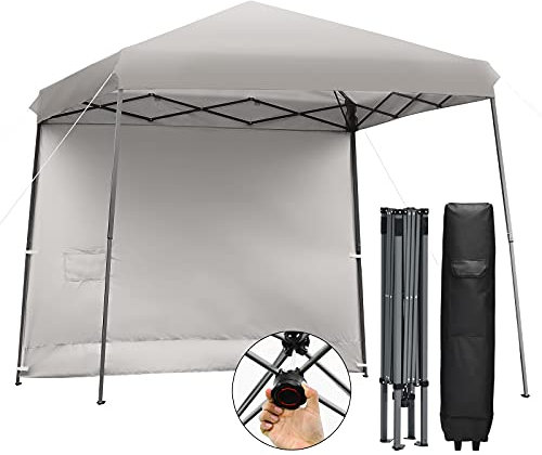 COSTWAY Pavillon 3 x 3 m | Pop-Up Klicksystem | UV-Schutz | inkl. Rolltasche & Seile | Höhenverstellbar | Abnehmbarer Seitenwand | Gartenpavillon Faltpavillon Partyzelt für Camping, Party (Grau)