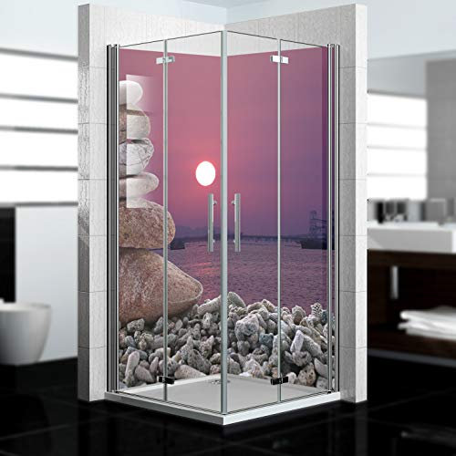 dedeco Eck-Duschrückwand wasserfest Motiv: Zen V8, UV-Lack matt, 2 x 80x210 cm, als Badrückwand zum Fliesenersatz, als Dekorwand, Wandverkleidung und Duschplatte aus Aluminium - Made in Germany