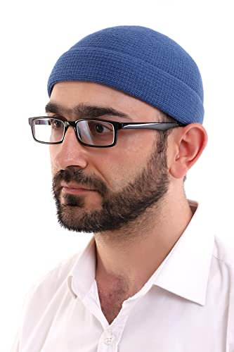 Türkische muslimische Winter-Velvet-Roll-up-Kante Kufi-Hüte für Männer, Taqiya, Takke, islamische Geschenke, Standartgröße, Blau/Stil 10