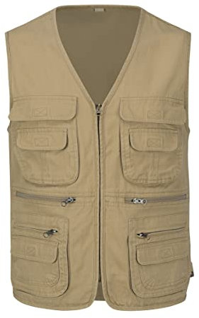 YOUTHUP Mens Gilet Multi Pocket Cargo Utility Safari Waistcoat Outdoor Fishing Hunting Vest,Yellow,L