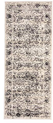 Mazovia Läufer Teppich Flur - Vintage Teppichläufer - Kurzflor, Weich - für Vorzimmer Küche Korridor - Vintage Muster - ÖKO-TEX - Meterware - Used Look Vintage Optik 80 x 250 cm Beige Grau