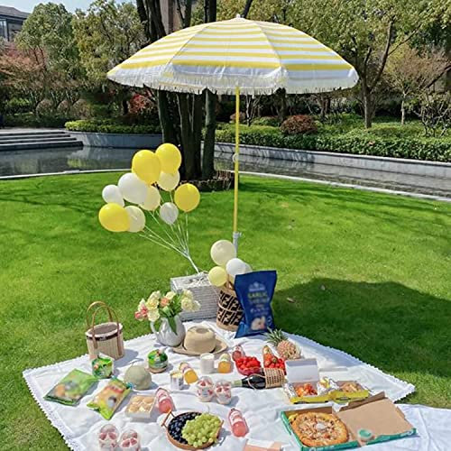 NEWCES Φ2M Sonnenschirm Aluminium Outdoor Sonnenschirm gelb & weiß gestreift Strand Sonnenschirm Sonnenschutz |Sonnenschirm |wasserdichte, kippbare Garten-Balkon-Heimdekoration