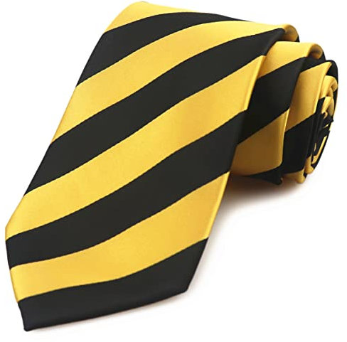 Vinesen Herren-Krawatte, gestreift, gemustert, Jacquard, formelle Designer-Krawatte, gepunktet, Schwarz Gold Gelb, Einheitsgröße