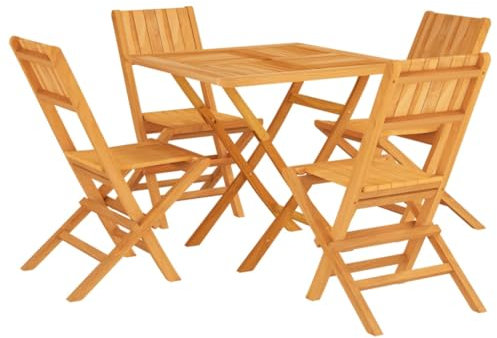 vidaXL Garten Essgruppe 5-TLG., Gartenmöbel Set Tisch 4 Stühle, Gartengarnitur Klappbar, Sitzgruppe Gartenset Sitzgarnitur, Massivholz Teak