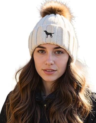The House Of Dog: Schwarzer Labrador Retriever Besitzer Geschenk Kunstpelz Pom Pom Grobstrick Super Weich Unisex Bestickte Beanie