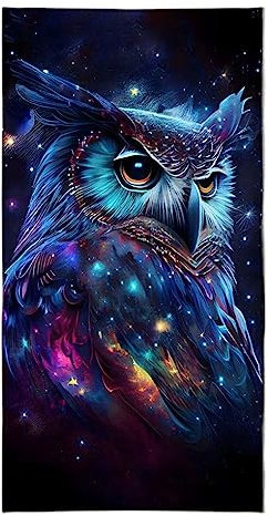 DOTERO Eulen Strandtuch Groß 100x200-Badetuch für Männer-Buntes Strandtuch mit Eulen-Motiv-Weich Saugfähiges Handtuch (2,70x140cm)