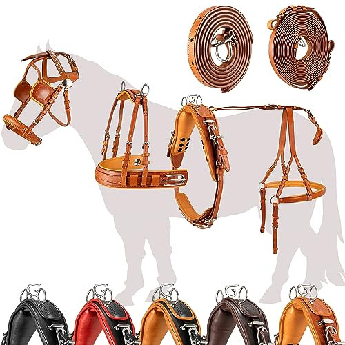 Esposita Einspännergeschirr „ Professional “ Kutschgeschirr für Shetty, Pony und Pferd Geschirr für Minishetty bis XL Kaltblut Fahrgeschirr für Einspänner Hellbraun Gr. Shetty