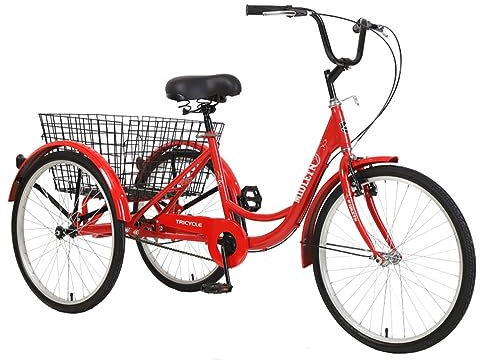 Kcolic Dreirad Für Erwachsene, Einzelnes 7-Gang Fahrrad Mit DREI Rädern, 26 Zoll Sitz, Verstellbares Trike Mit Klingel Bremssystem Und Korb, Cruiser-Fahrräder Zum Einkaufen A,26inch