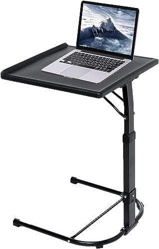 GBS Brothers GBS Folding Laptop Table, Foldable & Adjustable Laptop Table Black with Adjustable Height and Tilt Angle Option, Multi-Functional Folding TV Tray Table (White)