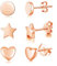 Bewenda Silver Stud Earrings for Women, 3 Pairs 925 Sterling Silver Studs Earrings Set, Hypoallergenic Rosegold Round Star Heart Studs Earrings, 5mm Sleeper Cartilage Earrings Gift for Party Birthday